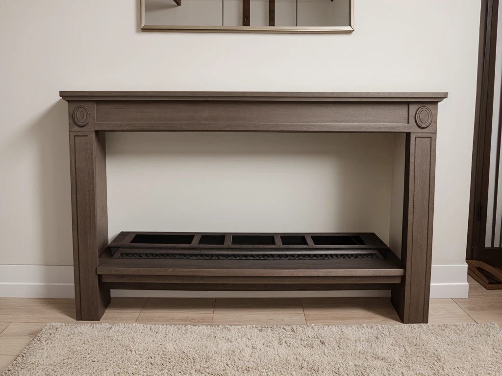 a wooden picture frame mockup in grey, threadbare abstractions, white background, empty space, light pink and light brown, focus on joints/connections, richad misrach, front view, vintage fireplace, room