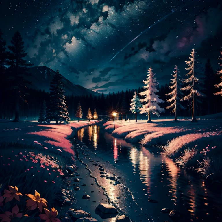 (best quality: 1.2), ultra-detailed, (realistic: 1.3), (photorealistic: 1.37), (highres: 1.2), (4k: 1.2), (8k: 1.2),

A masterpiece of enchanting beauty,
A peaceful and surreal night scene,
A beautiful detailed landscape,
An ethereal atmosphere filled with magic,
A star-filled sky, radiant and vibrant,
A rainbow made of stars, a breathtaking sight,
Vivid colors contrasting with dark tones,
Soft moonlight gently illuminating the path,
G