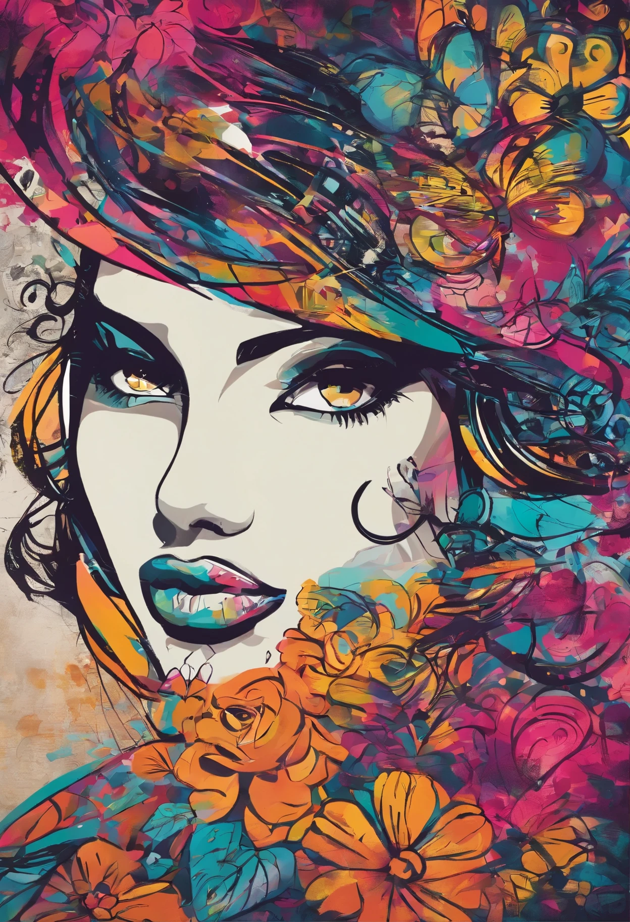 mulher negra, elegante, vivid colors,sereno,lua cheia brilhante ao lado direito, Magic, elegante, Borboletas,lua cheia, flores florescendo, em movimento, Dramatic, corpo inteiro, organic composition