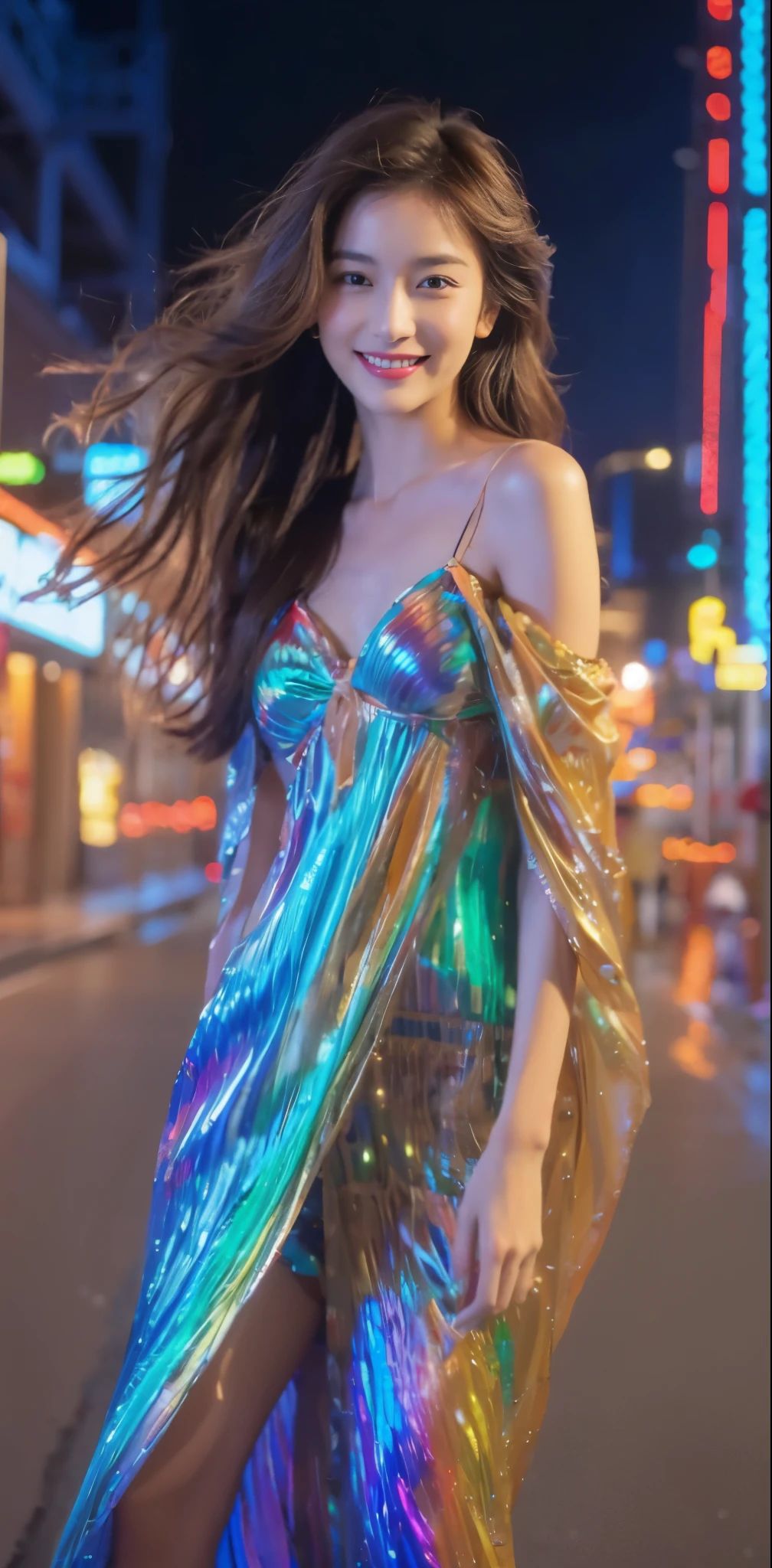 (on the table, best quality, realistically, Super detailed, meticulous, high resolution, 8k wallpaper), Close-up portrait of a beautiful woman, Chariada, smiling, light brown messy hair, Perfect dynamic composition, 美丽meticulous的眼睛, Just like the cover of a fashion magazine, on campus