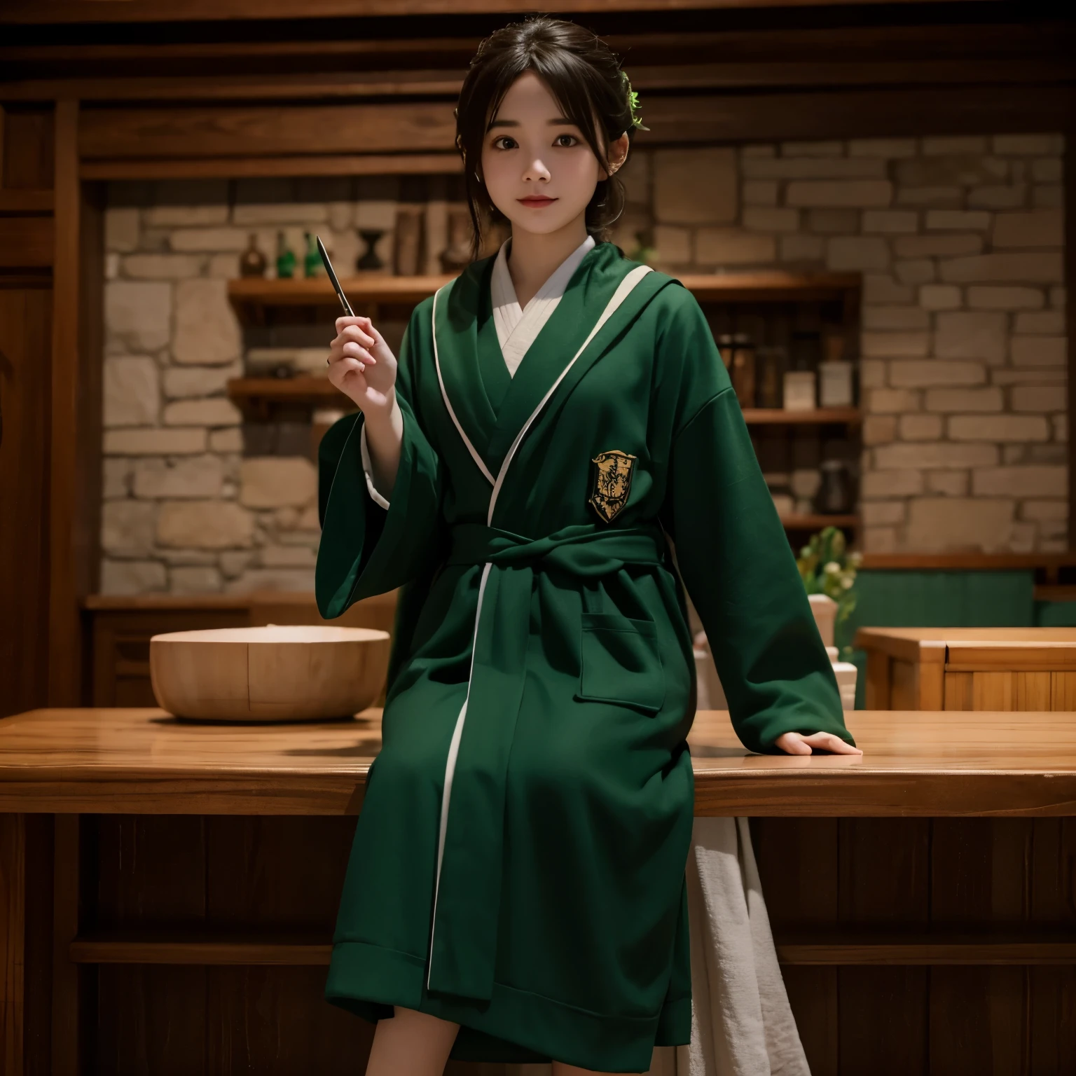 spuds wear Slytherin robes,very cute，超写实,3d