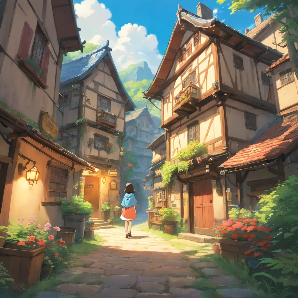 painted in the style of primitivist realism,juvenile,wizard、dilapidated building、close、Dark brown and white、Olympus irregular buildings)、Patchwork Cottage、Flower Embellishment、light、Concept Art Inspired by Andreas Rocha、 Art Station Contest Winners、fantasy art、(Sky City)、runs、light シャフト、realistic lighting、masterpiece、high quality、beautiful graphics、advanced details、masterpiece、high quality、beautiful graphics、advanced details、--v6