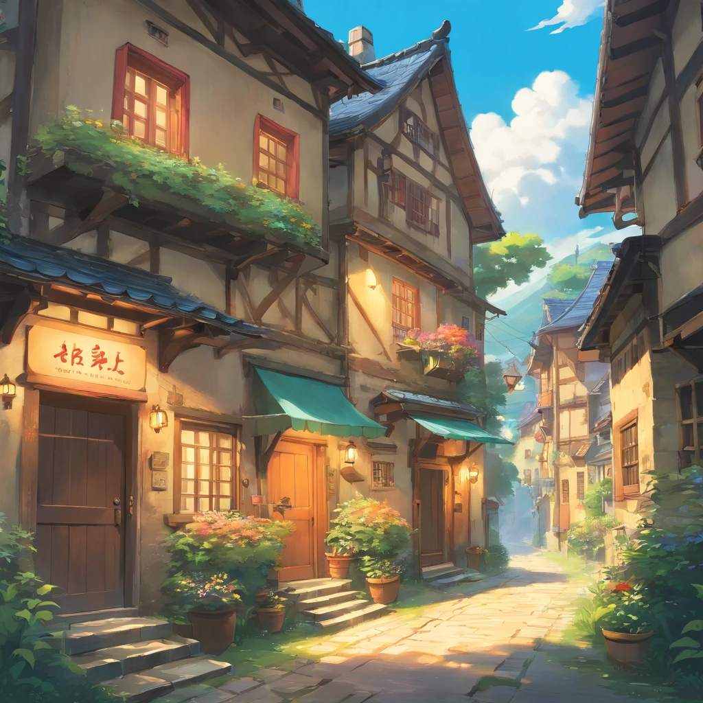 painted in the style of primitivist realism,juvenile,wizard、dilapidated building、close、Dark brown and white、Olympus irregular buildings）、Patchwork Cottage、Flower Embellishment、light、Concept Art Inspired by Andreas Rocha、 Art Station Contest Winners、fantasy art、(Sky City)、runs、light シャフト、realistic lighting、masterpiece、high quality、beautiful graphics、advanced details、masterpiece、high quality、beautiful graphics、advanced details、--v6