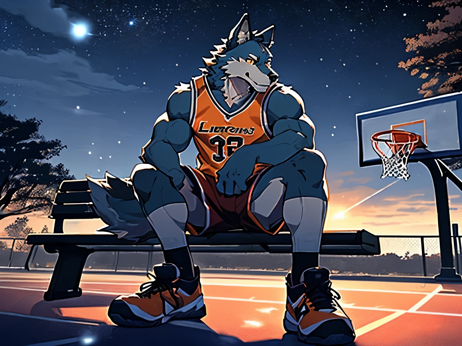 wolf, furry, alone, basketball uniform, gagged, hands tied behind his back, feet tied, sitting on the floor, torture, ball aside, ultra detailed