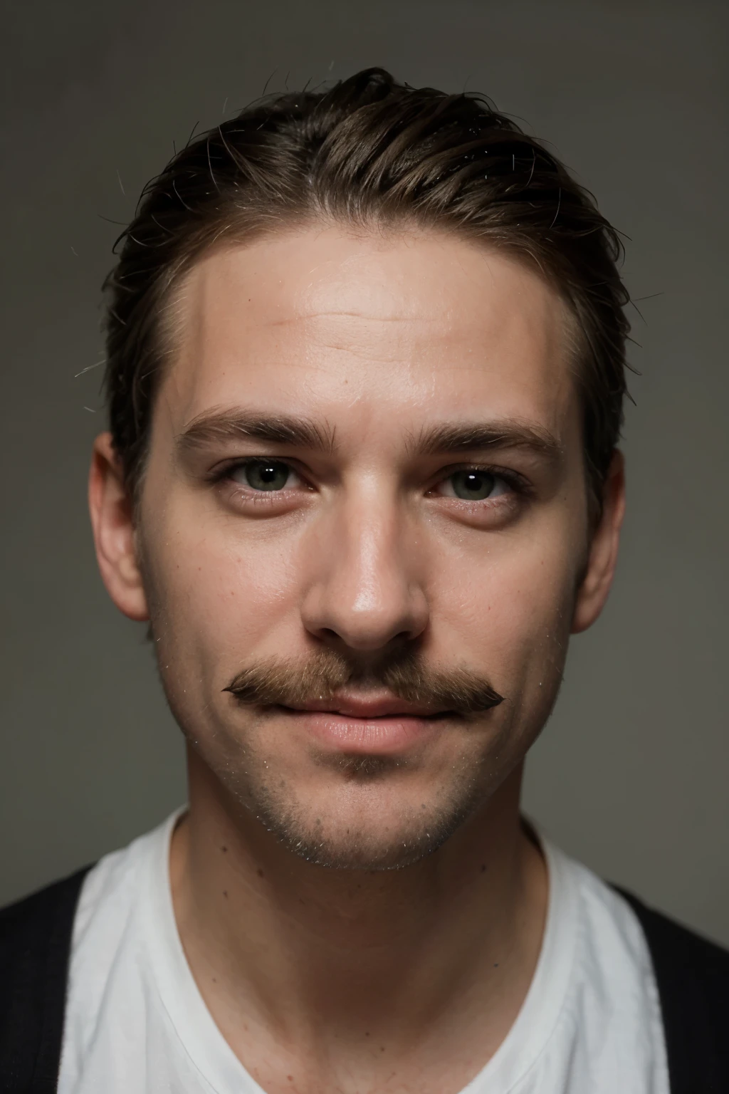 ((best quality)), ((masterpiece)), (detailed), perfect face
a portrait of a 41-year-old man, blond hair, very short cut on the side, almost shaved hair on the side, (military haircut), mustache and fashioned beard shaved on the side, handsome, smiling, romantic, musician, slightly streaked with gray hairs, Slavic type, bright green eyes