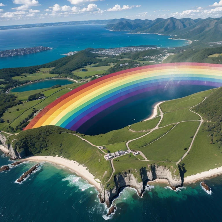 (best quality), ultra-detailed, (realistic), (photorealistic), (8k: 1.2), a beautiful rainbow crossing a beautiful blue sky 