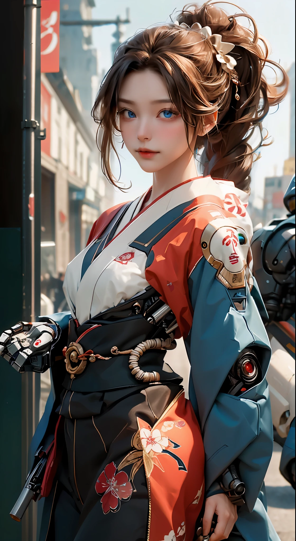 robot hand, long hair