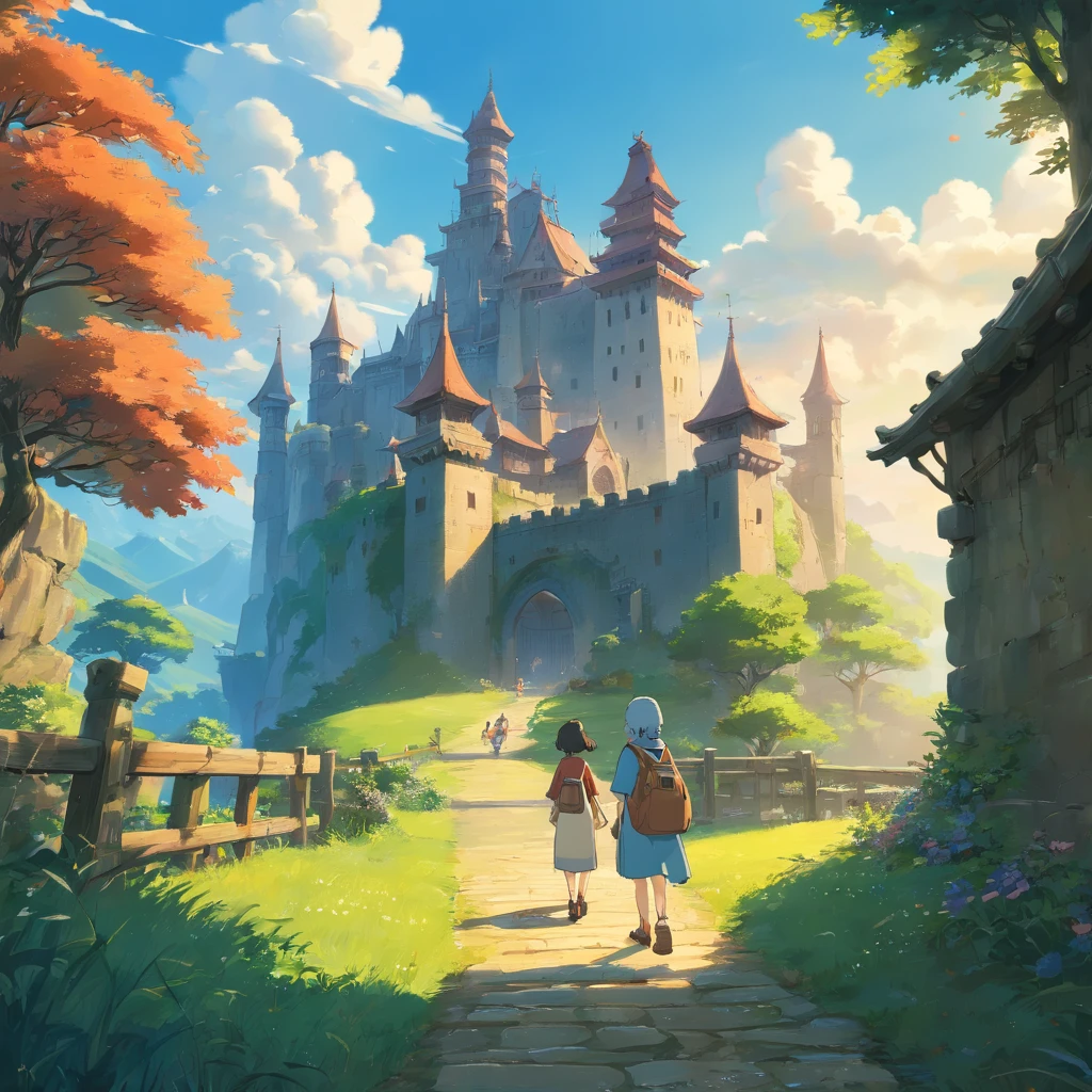 primitivist realism style、girl、Castle、exploring、ruined shrine、robot that doesn't move、Olympus irregular buildings、robot that doesn't move、light、Concept Art Inspired by Andreas Rocha、 Art Station Contest Winners、fantasy art、(Sky City)、runs、light シャフト、realistic lighting、masterpiece、high quality、beautiful graphics、advanced details、masterpiece、high quality、beautiful graphics、advanced details、--v6