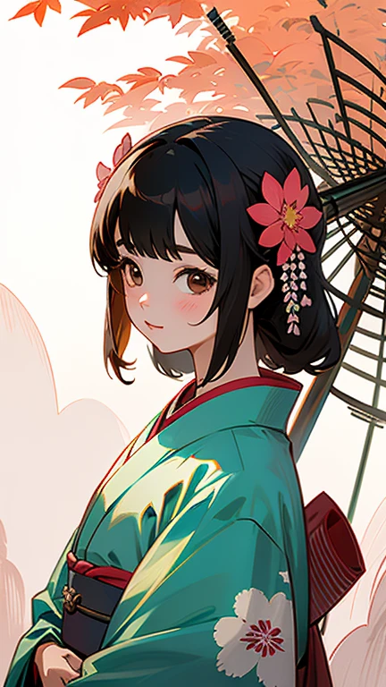 1 girl, alone, outdoor, cute japanese model girl, kimono, Floral, hair ornaments, looking at the viewer, hair flower, brown eyes, bangs, masterpiece, highest quality, realistic