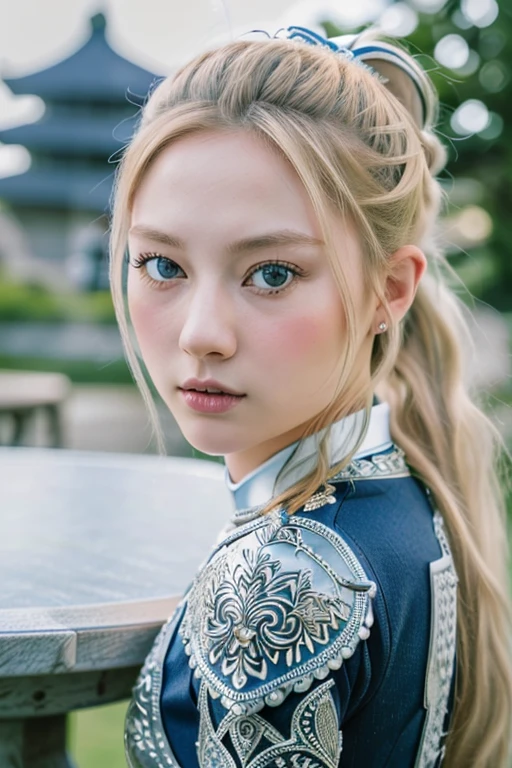 (8K, highest quality:1.2), (table top:1.37), (photograph, photographrealistic:1.37), (Super high resolution), face focus, Photographed from the front, close, Slow motion, female paladin wearing full body, (Light silver armor:1.2),(Ornately decorated armor), (Extremely detailed, bloom:1.5), (highest quality, Alessandro Casagrande, greg latkowski, Sally Mann, concept art, 4K), (analog:1.2), (High sharpness), (detailed pupil:1.1), detailed face and eyes, table top, highest quality, (非常に詳細なphotograph:1.1), (long blonde hair, blue eyes, ponytail, crazy:1.1), (young woman:1.1), sharp, (perfect body:1.1), realistic, real shadow, 。.3D, (temple background:1.2), (by Michelangelo), photographを撮られた:Canaan EOS R6, 135mm, 1/1250s, f/2.8, ISO400