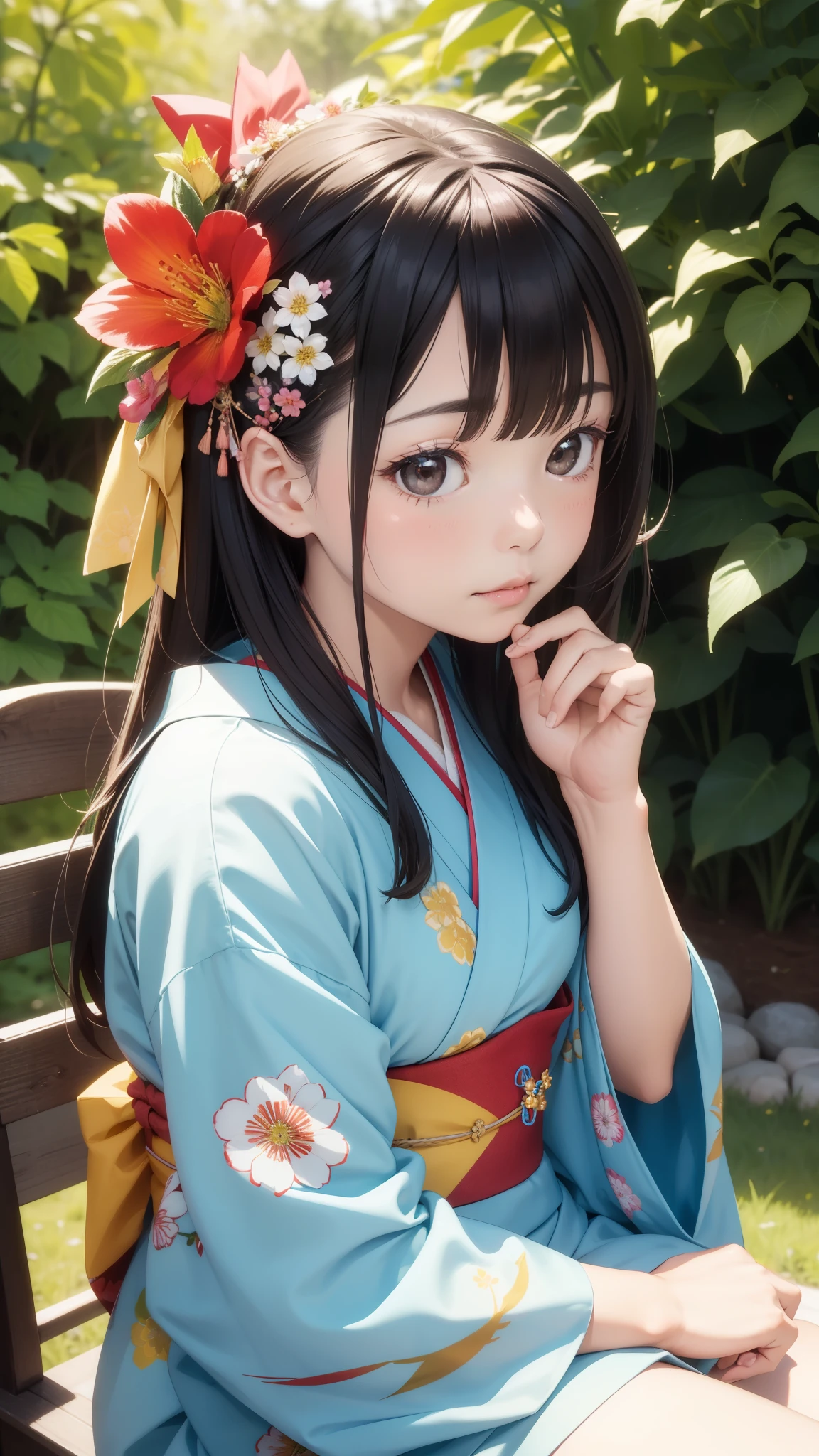 masterpiece, best quality, highres, 1girl 22 ahoge hair ornament, kimono