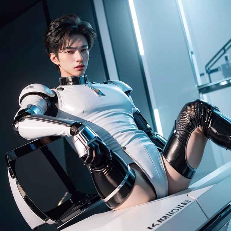 (((best quality, 4k))), (androgynous male robot emperor, his testicles are made of glass, very vulnerable and very fragile, which is critical weakness of his otherwise ideal design, he needs you to protect his precious testicles)