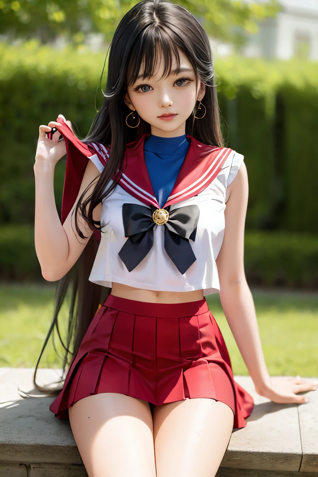 sailor moon、Sailor Mars、Rei Hino、sailor suit、mini skirt、purple straight long、(muste piece: 1.1),  (best quality: 1.1)、(highly detailed skin), (best quality:1.0), (ultra high resolution:1.0) ,(realistic photo:1.0), (Super detailed:1.0), (8K, Raw photo:1.1),