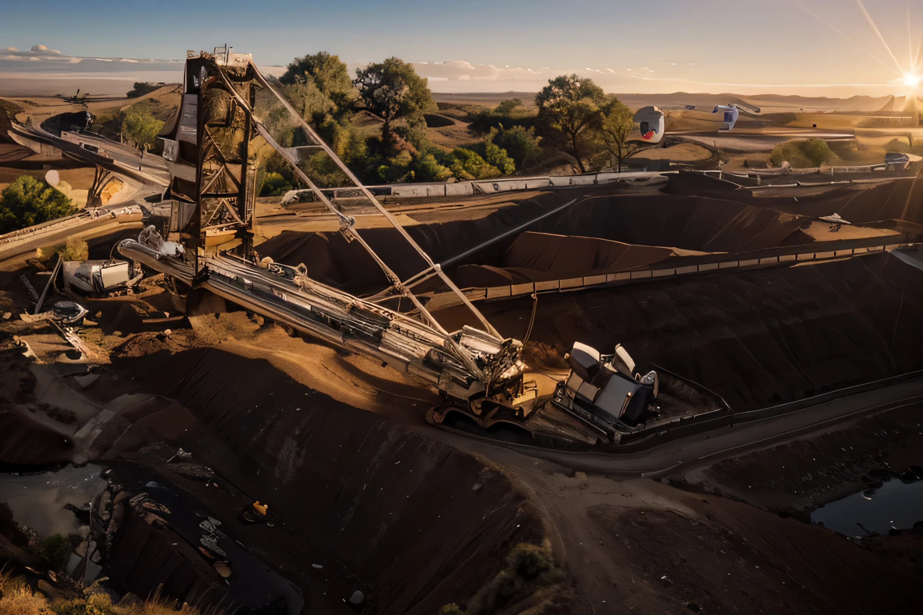 mining site, beautiful, drone view, photorealistic, dinamic light, day time, 40k