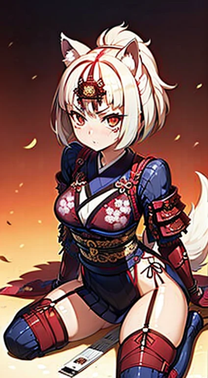 (hard disk, sharp, fractal), 1 woman,cel shaded animation, super shiny skin, dog ears, dog tail, Katanaを構えた兵士,Katana, samurai, samurai, Japan, Japanese style costume,