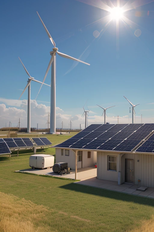 Detailed Photo of Background Innovative Energy Solutions 3d Renderings of Wind Turbine Solar Panels and Light Bulbs