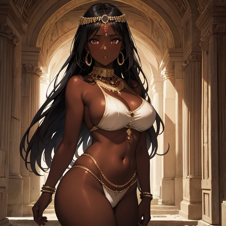 ultra quality,best quality,1woman, alone, dark-skinned woman, black hair, dark skin, big breasts, sexy, ancient costume, roman, portrait, jewelry, parted lips, dark eyes, earrings, looking at viewer, background Ancient Rome, huge breasts, small sample, sexy, olive skin, dark skin, holding breasts, wallpaper, goddess