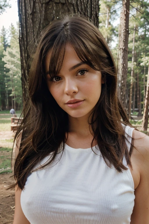 brunette woman at camp