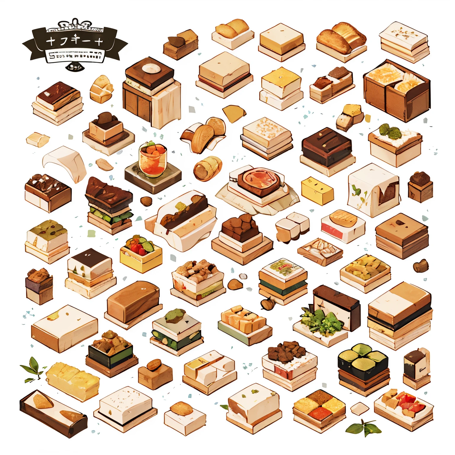 many,{Tosts,ฺBreads],many styles,fruity ,sticker,more toppings,colorful,full view,clear background, piece by piece , icon , pattern , row ,  more details, only image, Master piece,high resolution