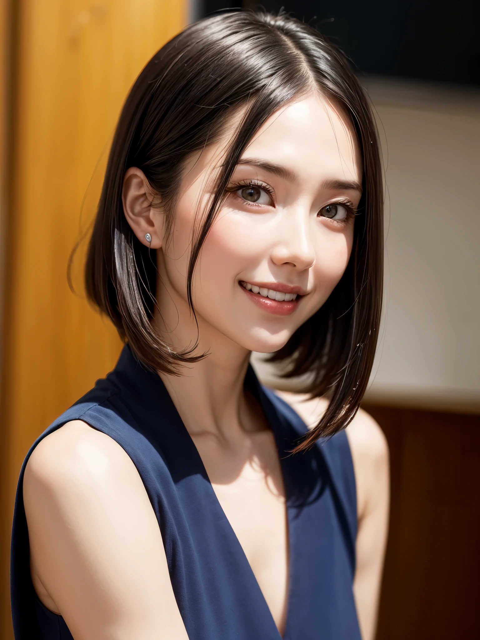 (table top, highest quality、High resolution:1.4、very attractive beauty、Adds intense highlights to the eyes、look closely at the camera:1.4、Beautiful woman full of charm、ideal body proportions、perfect anatomy、brunette short bob hair、shiny hair、bangs:1.4、光沢のあるbangs:1.4、lip gloss),1 girl, Report, light brown shiny hair, scarf,realistic, looking at the viewer、Please tilt your head slightly, bright colored crystal light blue eyes, short and shiny hair、 chest中央に穴の開いた白いタートルネックの衣装,chestの真ん中に丸い穴のあるセクシーな白いタートルネック ニット セーター、 lips, lip gloss, Upper body、Big eyes、eyelash、face is a little red、embarrassing)、((italian road in winter))、((short hair with Big eyess、Give students very powerful highlights、{Huge|big|Hugeな|mega} chest:1.6、very bigger chest、look at the audience、very beautiful beauty、show me your ears、long neck、smile、smile、Happy、beautiful teeth、口を開いてsmile、heart shaped eyes))、28 years old、very cute super model、