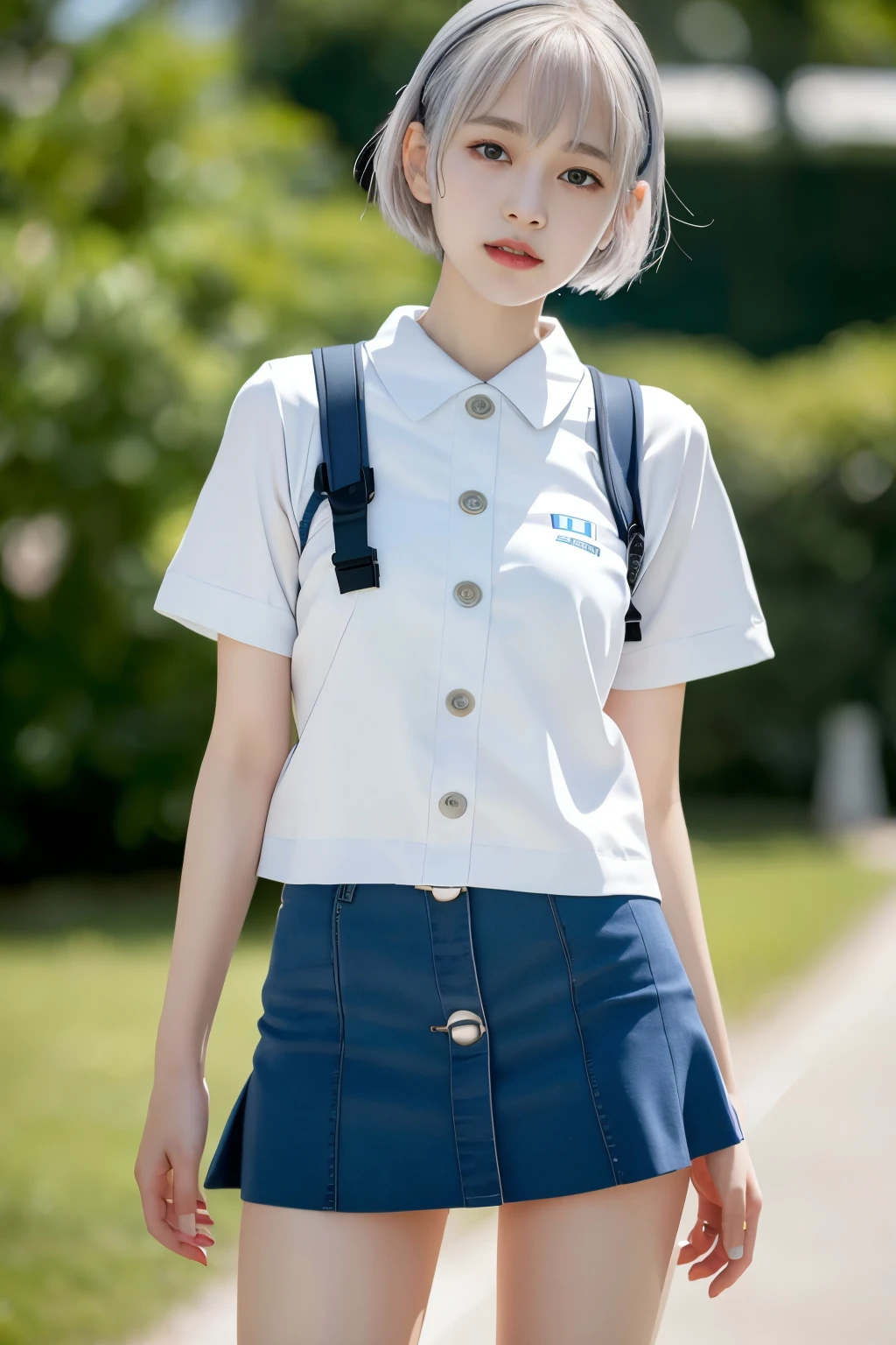 Rei Ayanami、mini skirt、(muste piece: 1.1), (best quality: 1.1)、(highly detailed skin), (best quality:1.0), (ultra high resolution:1.0) ,(realistic photo:1.0), (Super detailed:1.0), (8K, Raw photo:1.1),
