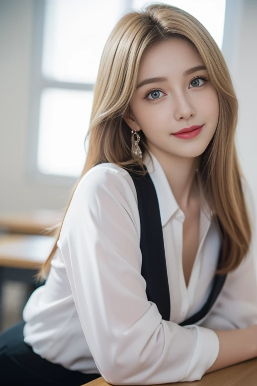 masterpiece，Highest image quality，Super details，sexy smile，amazing face and eyes,(Extremely detailed beautiful face), (The sexiest look), Snow-white breasts，Naked room，(best quality:1.4), (Super detailed), (Extremely detailed CG unified 8k wallpaper), The content is very detailed, original photo, Professional photography, ((business suit)), (Open business shirt), Indoor and below, (Office room, Dark Night Classroom,), (night sky), depth of field,Blushed，raised eyebrows，very shy，Blonde hair, blue eyes，Ruddy complexion，looking at the audience，Dreamcatcher earrings，epic，concept art，best quality ,extremely delicate and beautiful, Very detailed,best quality, official art, Extremely detailed CG unified 8k wallpaper, Huge files big and small , Super detailed, high resolution，positive focus，Blonde hair, blue eyes，Beautiful and delicate face，sparkling eyes，The most beautiful woman in the world，Mature lady，pretty smile，Expose the lower half of the bulb，Round and plump breast balls，firm breast balls，