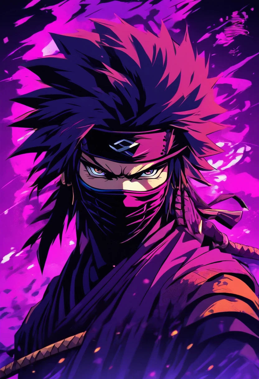 logo, 2D, violet, Ninja style, portrait of, Japanese style, minimalism, illustration, vector art