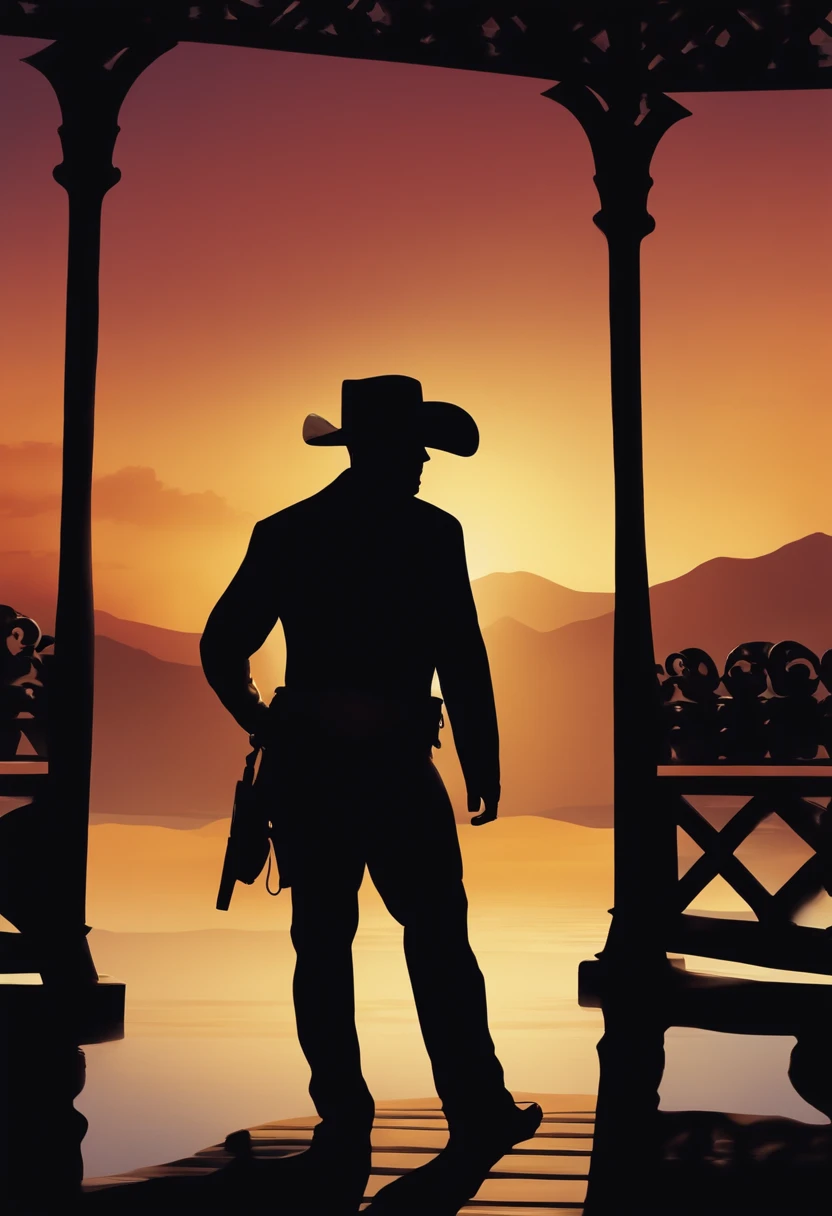 checkmate cowboy, calm colors, silhouette