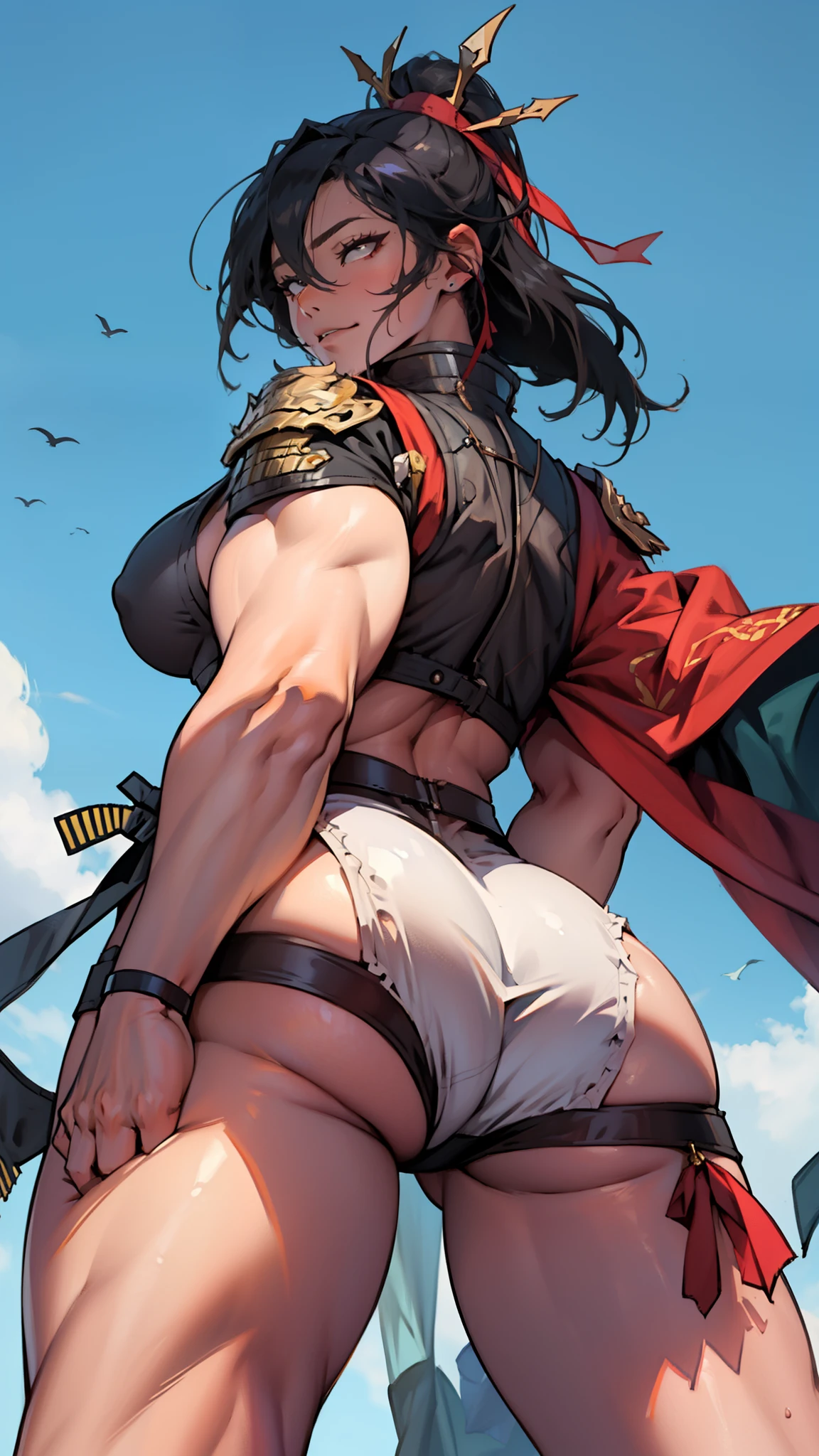 (high resolution, pixel perfect, gorgeous illustrations), (hyper quality, muste piece, etheric: 1.4),(solo:1.4), black hair, pale skin, (((((((muscular))))))), ((thick thighs)), (((wide hips))), ((Big breasts that are about to burst)), (((woman))), ((((mature woman)))), ((UnderButt)), ((wh_chi_armor)), ((tanga)), (lewd girl), ((gray background)), (shiny skin), ((overexposure)), ((facial lash)), ((Ahegao)), rolling eyes,