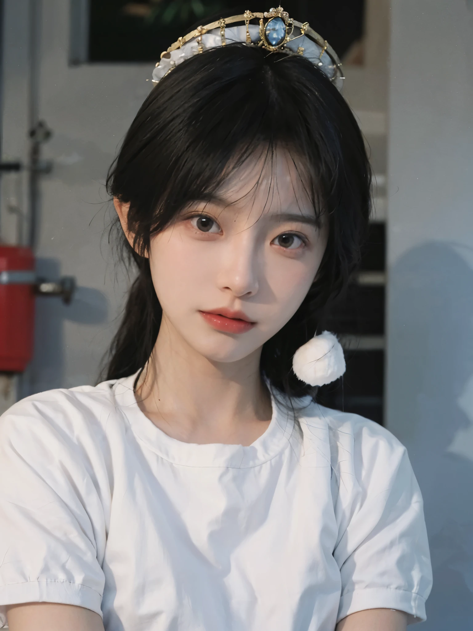 best quality， ultra high resolution， White background，（Upper body：1.4）（realistically：1.4）， 2个girl， gold short sleeves，cute，Atmosphere，twin，A pair of eyes as clear as snow,Royal sister，girl，looking at the audience， close up ，