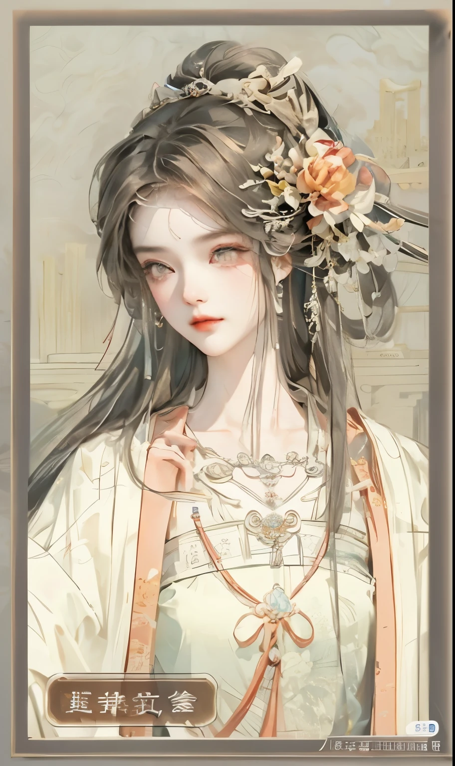 Close-up of woman with a flower in her hair, ((beautiful fantasy queen)), beautiful fantasy queen, palace ， A girl wearing Hanfu, ancient chinese princess, beautiful figure painting, Inspired by Qiu Ying, Inspired by Lan Ying, ancient chinese beauties, china goddess, Queen of China, Chinese art style, chinese princess