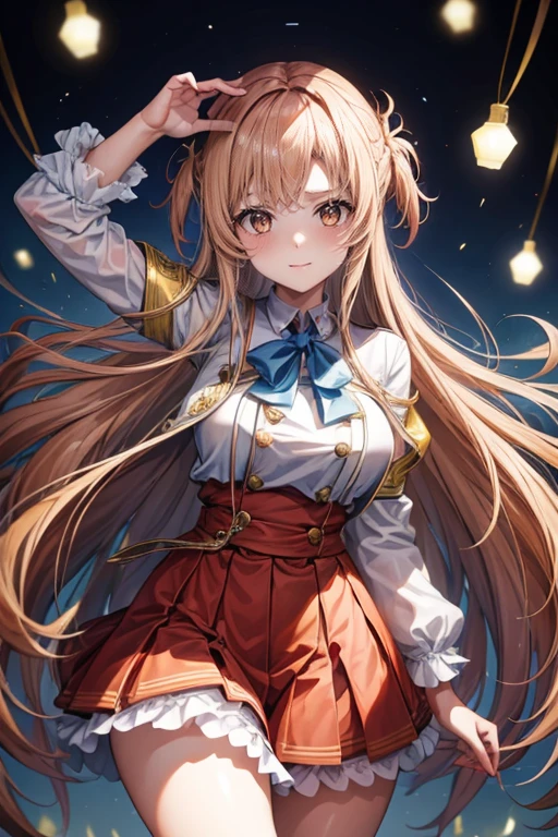 (melhor qualidade,8ＫImagem,high resolution:1.2),intrinsecamente detalhado,[Imagens 3D:1.35]、[[Em anime de alta qualidade、Asuna fofa com cabelos castanhos e olhos castanhos:1.15]],ultra-detalhado, cabelo longo e liso, garota kawaii, olhos afiados, [[Chute alto:1.15]]， em batalha、 retrato realista, Trabalhar com o plano de fundo, High school students, Vestindo uniformes escolares brancos e vermelhos
