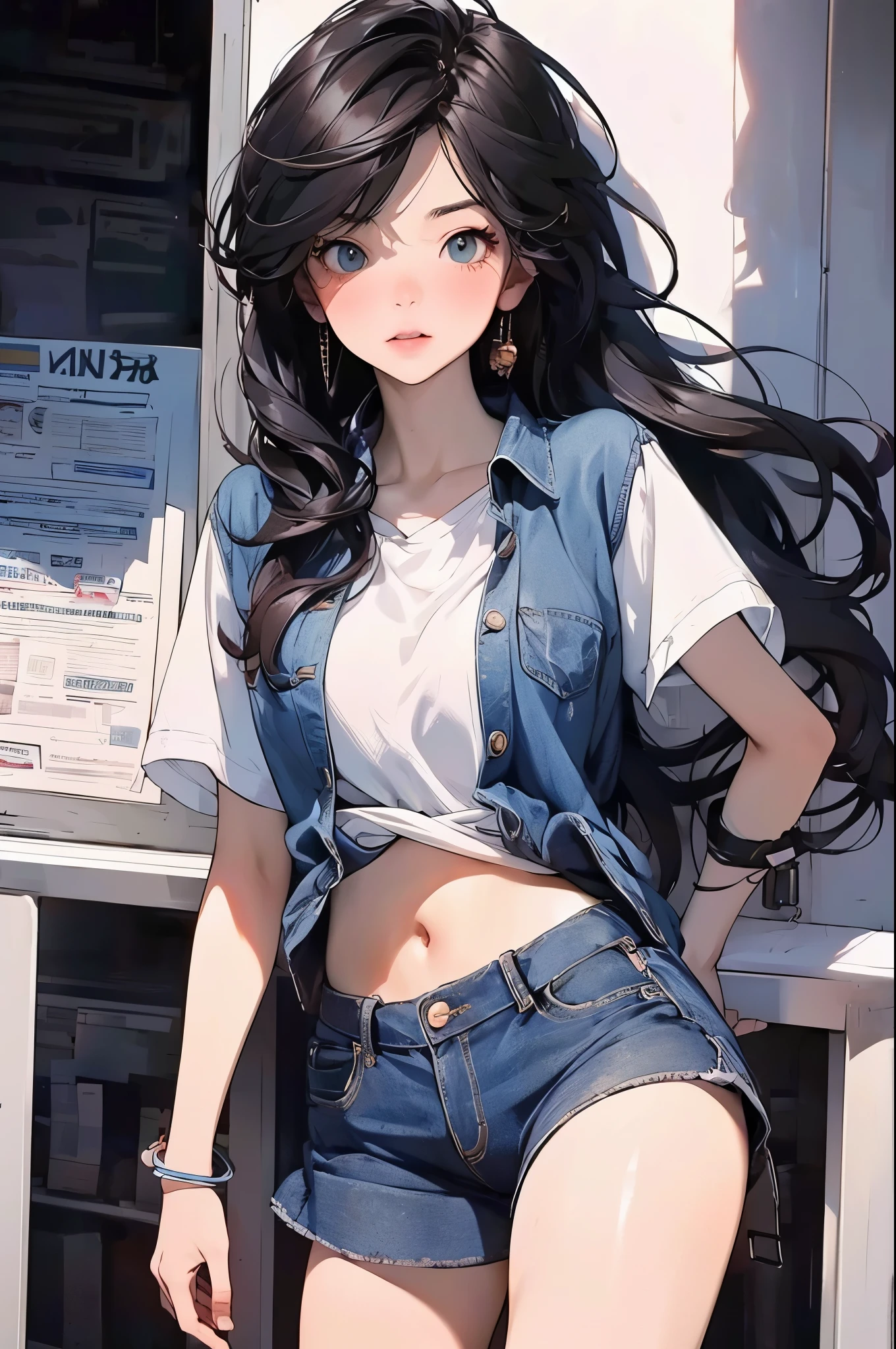 navel, split, (Big breasts: 1.2) ciri, There is water on the body, The clothes are soaked, ((super mini skirt, tight body, Public hair is huge, )), White shirt, tight body, Ultra-thin shirt, (Extra short shirt, downpour), wet clothes, long hair, black hair, curls, double eyelids, ear nipple ring, Not wearing, , no underwear, Curved body, sexy body, Perfect body, ((Realistic lighting, best quality, 8k, masterpiece:1.3)), sharp focus:1.2, 1 girl, Beautiful woman with perfect figure:1.4, slim abs:1.1，Super thin face，beautiful eyes，double eyelids，