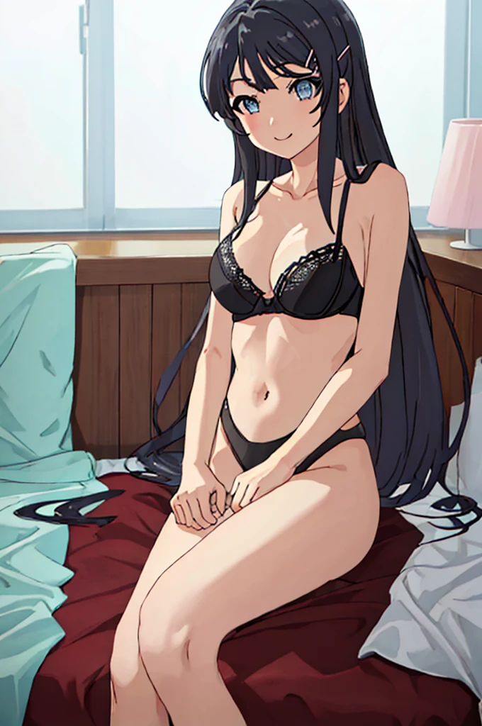 highest quality、muste piece、High resolution、solo、{sakurajima_touko_Kiyoharu Butarou:1.15}、long_hair、Black_hair、hair_ornament separation、Barrette、smile、＜＜red bra with frills、red panties with lace＞＞、sexy pose、shy、small breasts、full body standing、While looking at the BREAK viewer、 BREAK indoor、Bedroom、 BREAK(muste piece:1.2)、highest quality、High resolution、Unity 8K Wallpaper、 (An illustration:0.8)、(beautiful eyes:1.6)、extra thin face