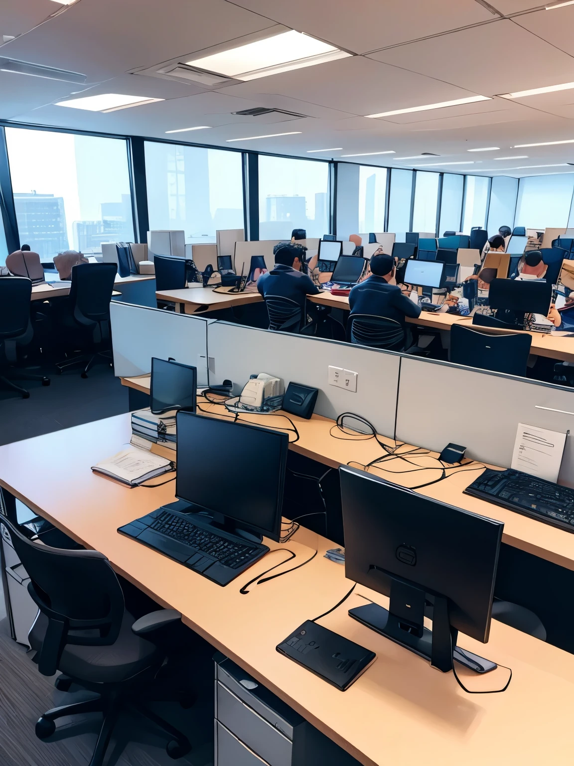 huge Office bustling with activity and crowded