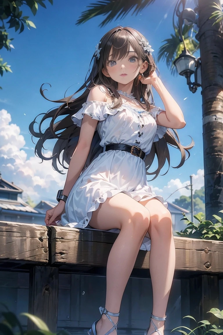 swimmingpool,damaged swimsuit,a beauti,bare-legged,Sit Pose