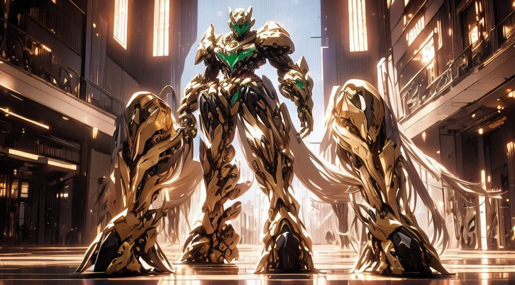 obra de arte, melhor qualidade, 1 homem, adulto, FOCO MASCULINO, Sozinho, medium blonde hair, olhos verdes vibrantes, olhando para o espectador, capa, High quality metallic texture, sobretudo, boca fechada, franja, Gola alta,(kbxl:0.6), Fantasy aesthetic, altamente detalhado, estilo shadowverso, Equipamento Executor, orelha de elfo, Fix hands