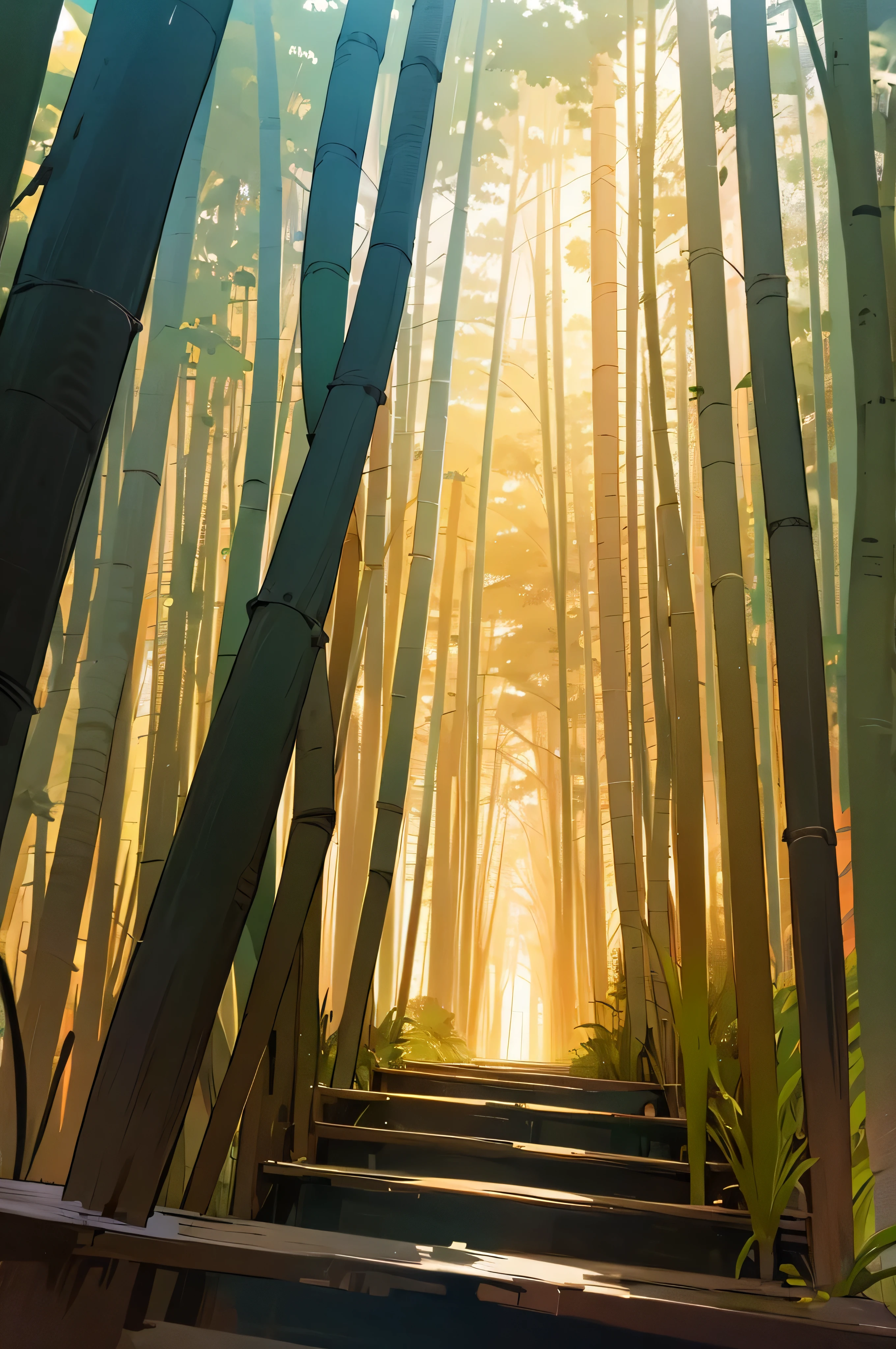 bosque de bambu, cielo diurno, escalera de tierra