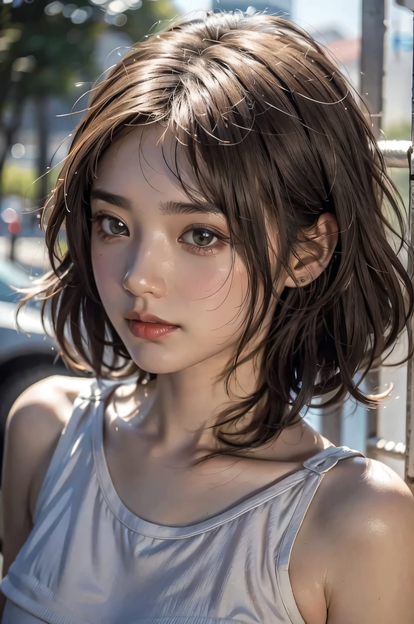 (dark brown eyes:1.2),汗だく