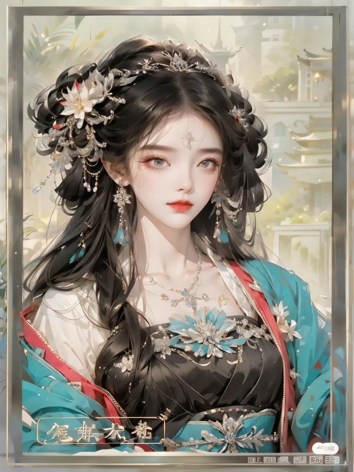 a close up of a woman wearing a tiara and a necklace, beautiful figure painting, palace , A girl wearing Hanfu, ((beautiful fantasy queen)), beautiful fantasy queen, Inspired by Lan Ying, Inspired by Qiu Ying, chinese princess, Chinese art style, Chinese style, guweiz style artwork, Inspired by Du Qiong