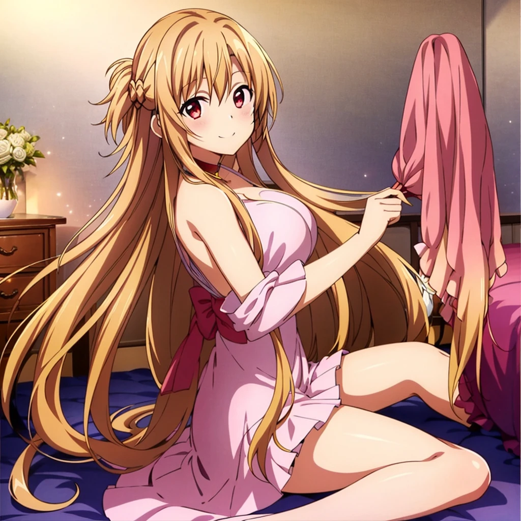 (extraordinary、Best aesthetic、new、up to date、best quality、masterpiece、very detailed、anime、wife:1.2)、1 girl、yuuki_asuna、solo、tits、pubic hair、全naked、naked、Living room background、smile、naked体