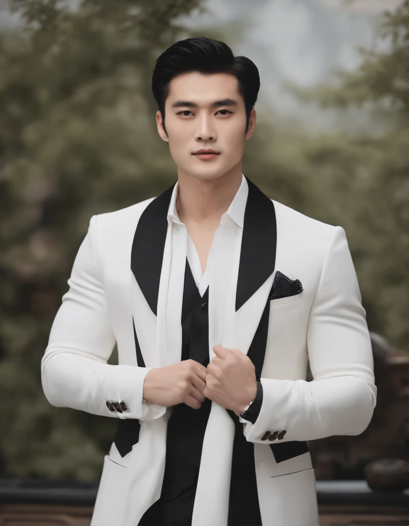 A real photo, (completely transparent face：1.37）, (Head portrait of thick dark-haired Asian man in suit)，（bust portrait），（Chinese actor Jin Yan：1.2），Toned muscles，background：black，lifelike: 1.4 official art, Super detailed, Beautiful and beautiful, beautiful, masterpiece, best quality, 