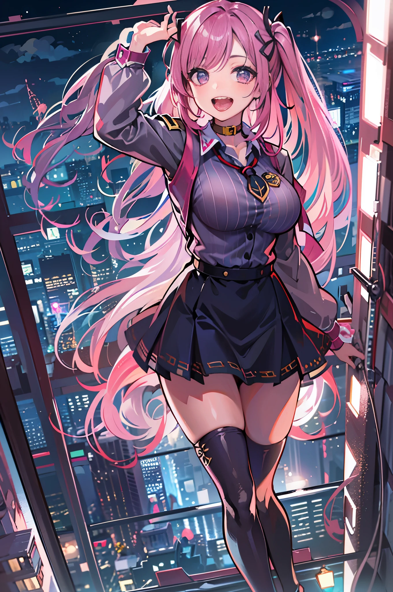 8K, best quality,Sophisticated,Beautiful Woman, smile, Body, Adult, Cute, Anime, Night Background,Cute Clothes,Midnight,Big Tits, ,Country,Braids,Long Hair, pink hair, retreating figure, ass