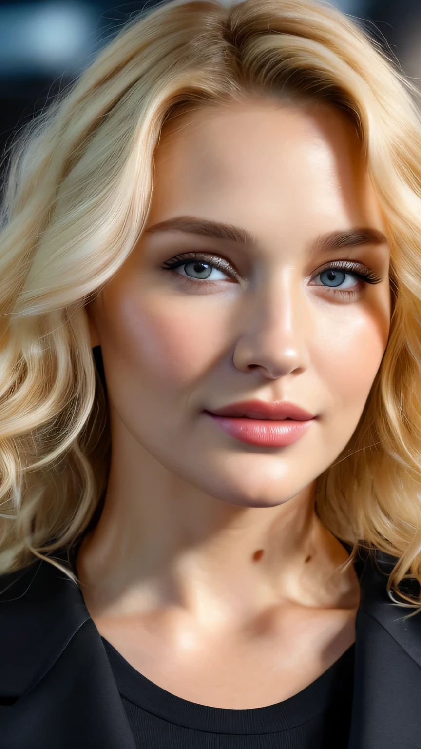 (((close up of face)))、Ultra-realistic Movie Master Pie with ultra-detailed primetime portraits, 最high quality, 8K, table top, Ultra HD), 1 female 38 years old、fashion supermodel, blonde curly hair、masterpiece, 最high quality, high quality, High resolution、(close up of face)、