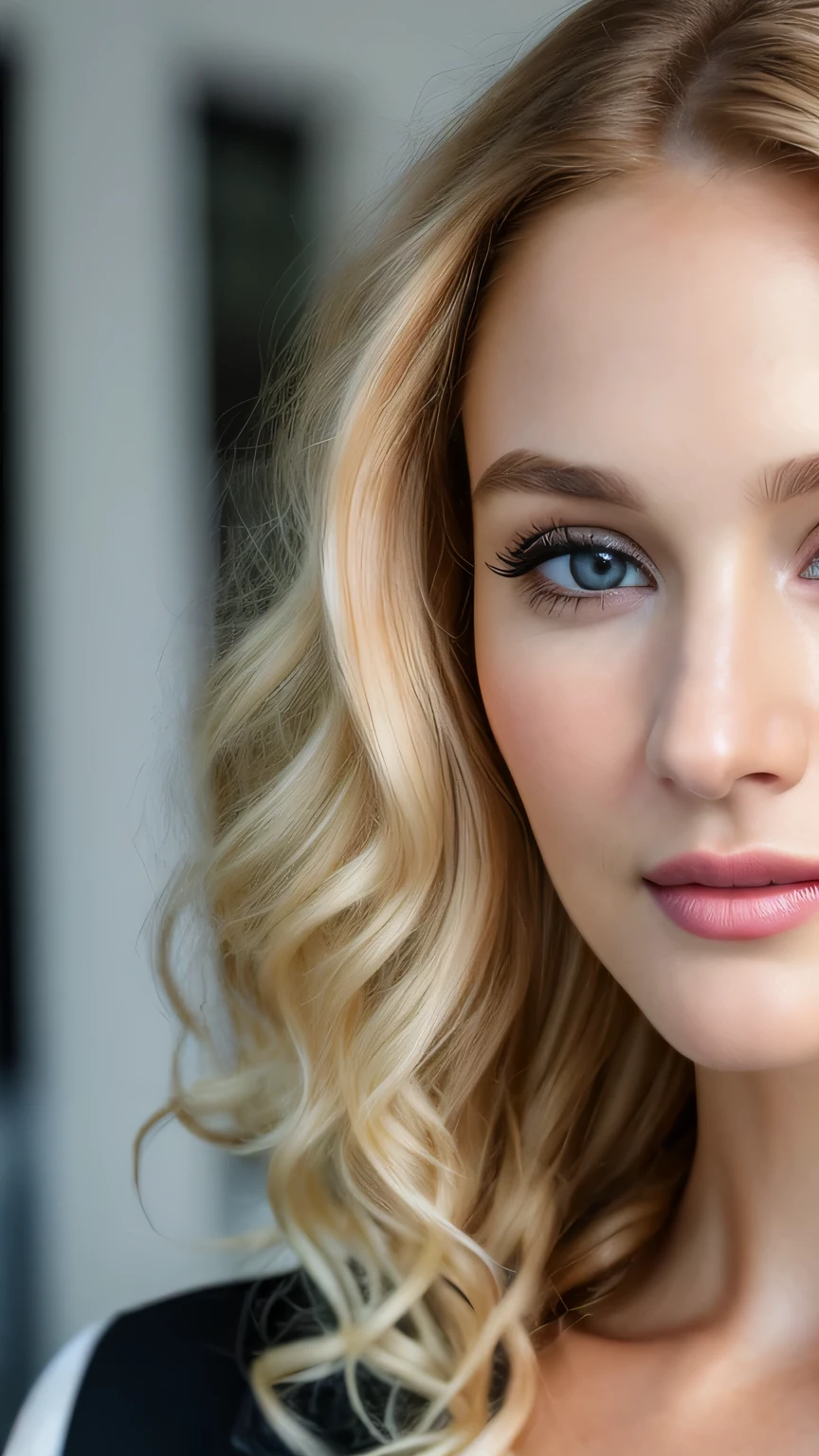 (((close up of face)))、Ultra-realistic Movie Master Pie with ultra-detailed primetime portraits, 最high quality, 8K, table top, Ultra HD), 1 female 38 years old、fashion supermodel, blonde curly hair、masterpiece, 最high quality, high quality, High resolution、(close up of face)、