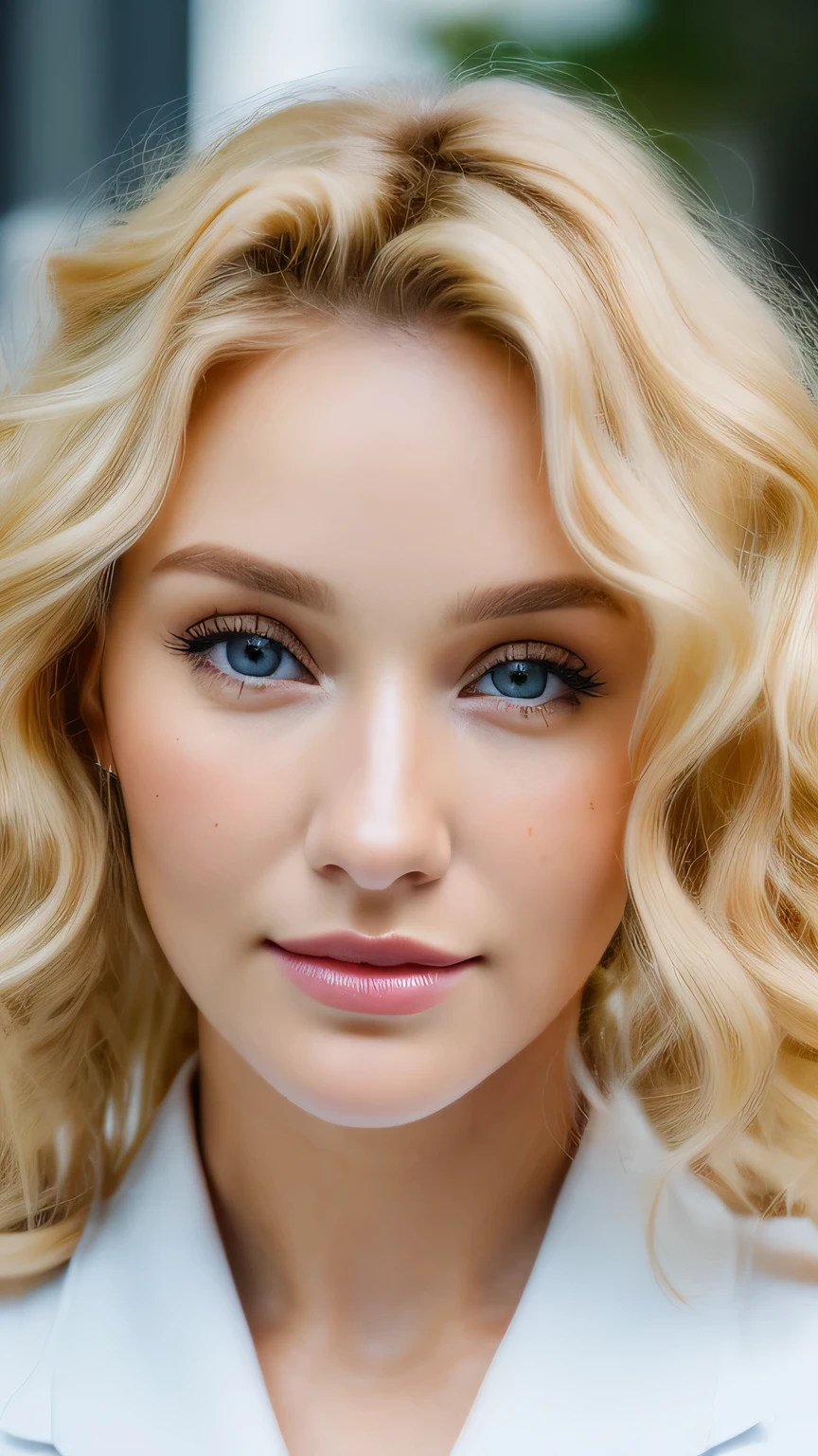(((close up of face)))、Ultra-realistic Movie Master Pie with ultra-detailed primetime portraits, 最high quality, 8K, table top, Ultra HD), 1 female 38 years old、fashion supermodel, blonde curly hair、masterpiece, 最high quality, high quality, High resolution、(close up of face)、