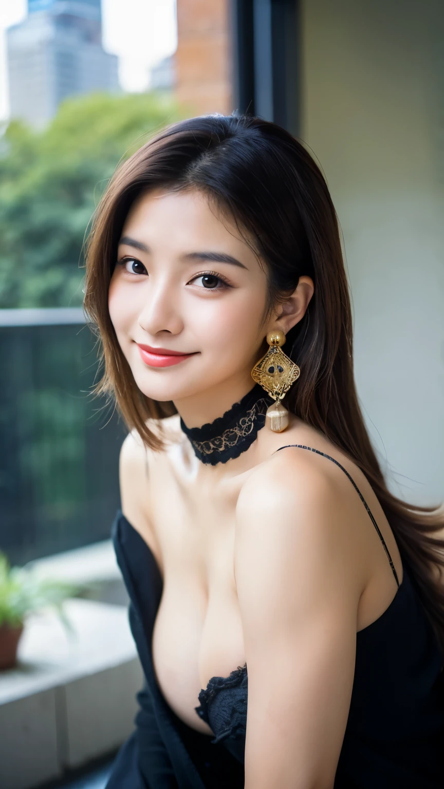 a korean sexi woman seen vagina in a black sheered robe posing for a picture full body, wearing edgTemptation , indoors, luxurious hotel, night, plants,smile, mixed Korean, background blur, focus, professional photography, dynamic angle shot, film grain, bokeh, ray tracing, dynamic lighting, tilt camera, from front shot, lens flare,
(((masterpiece))), ((best quality)), NSFW, ((intricate detailed)), ((realistic)), (50mm Sigma f/1.4 ZEISS lens, F1.4, 1/800s, ISO 100, photograpy:1.1), perspective,milf, mature woman, highly detailed, illustration, 1girl, big breasts, beautiful detailed eyes,long hair, bang, brown hair, brown eyes, black choker, earrings, detailed background, perfect eyes, seductive eyes, looking at the viewer, from front