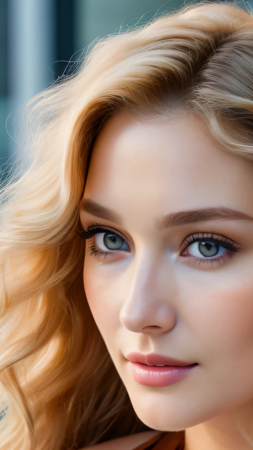 (((close up of face)))、Ultra-realistic Movie Master Pie with ultra-detailed primetime portraits, 最high quality, 8K, table top, Ultra HD), 1 female 38 years old、fashion supermodel, blonde curly hair、masterpiece, 最high quality, high quality, High resolution、(close up of face)、