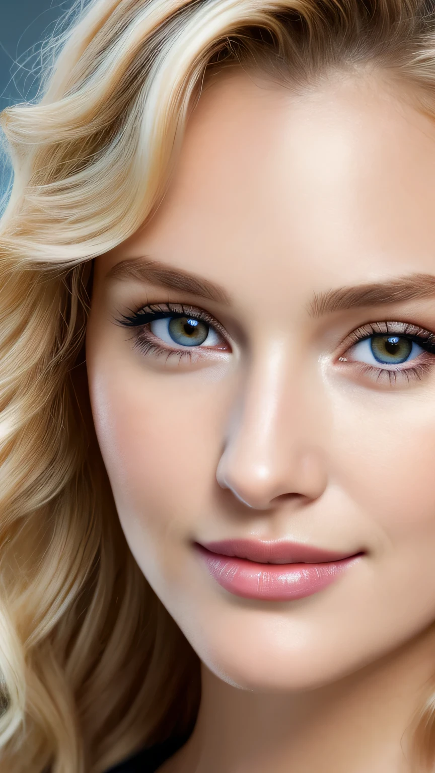 (((close up of face)))、Ultra-realistic Movie Master Pie with ultra-detailed primetime portraits, 最high quality, 8K, table top, Ultra HD), 1 female 38 years old、fashion supermodel, blonde curly hair、masterpiece, 最high quality, high quality, High resolution、(close up of face)、