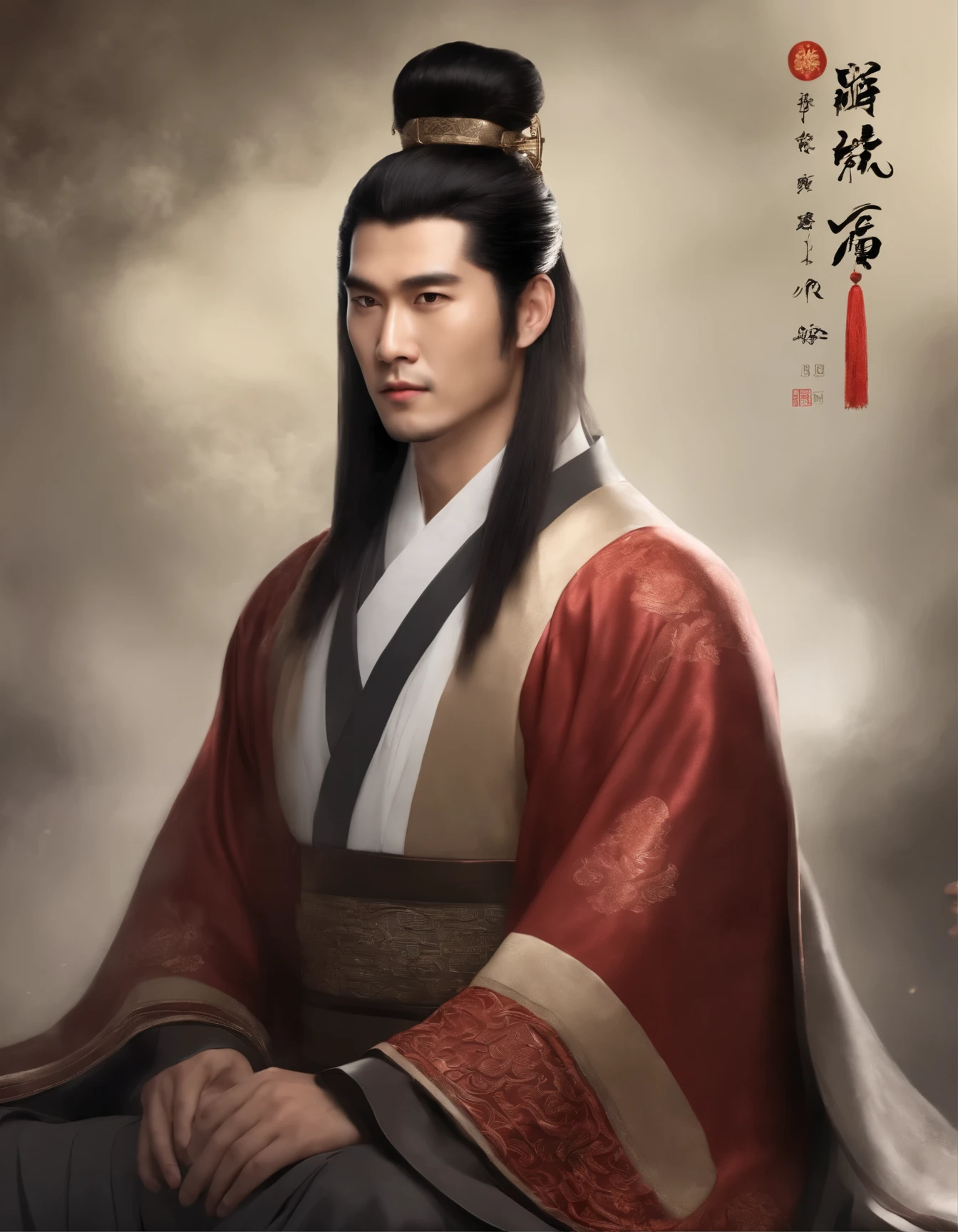  (completely transparent face：1.37）, (Portrait of head of Asian man with thick black hair），Chinese Han Dynasty Clothing，（Chinese actor Hu Ge：1.2），Bodybuilding，background：black，lifelike: 1.4 official art, Super detailed, Beautiful and beautiful, beautiful, masterpiece, best quality, A real photo